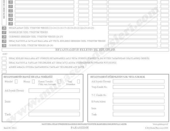 beyanname örneği
